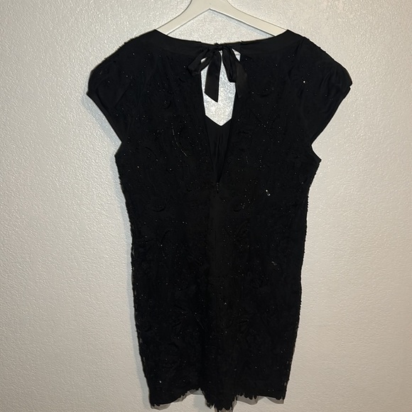 PAUW Silk Blend Beaded Cocktail Dress Scalloped  Trim Tie Back Size 4 - Picture 8 of 11